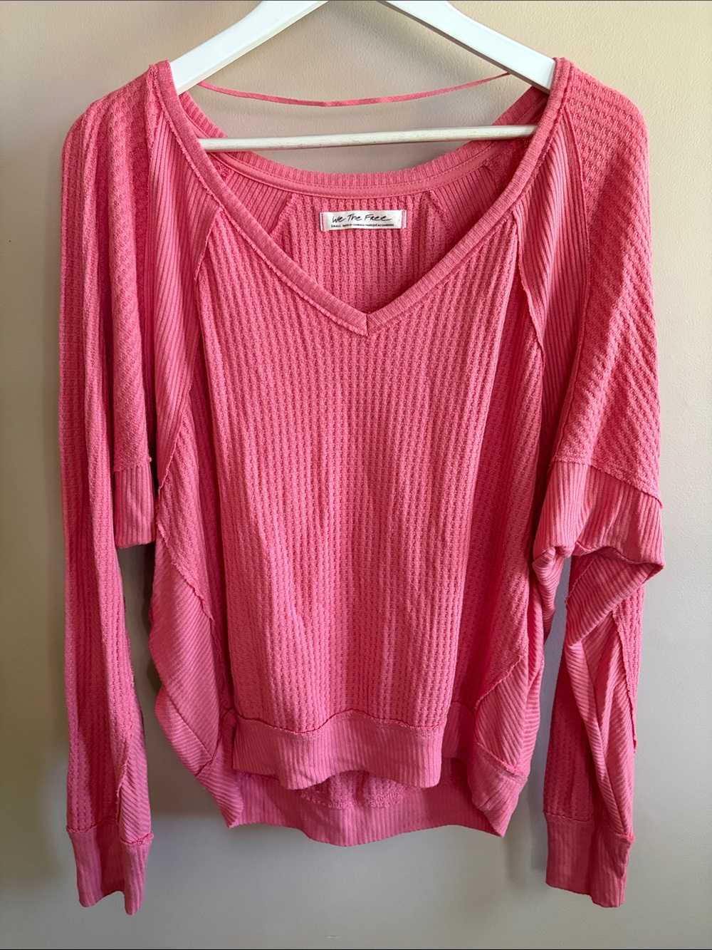 free people waffle knit pink long sleeve small